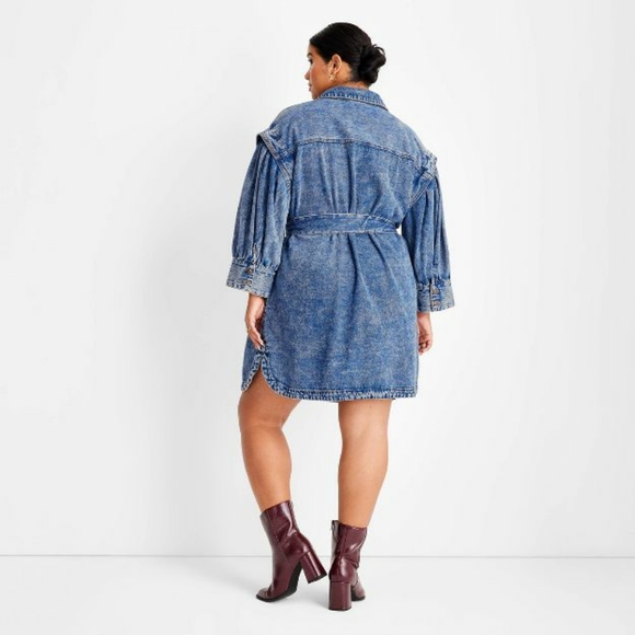 Long Sleeve Utility Denim A-Line Dress Future Collective w/ Kahlana BB NWT Sz 2 - Picture 3 of 3